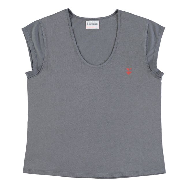 Marie Cotton and Linen T-Shirt | Charcoal grey