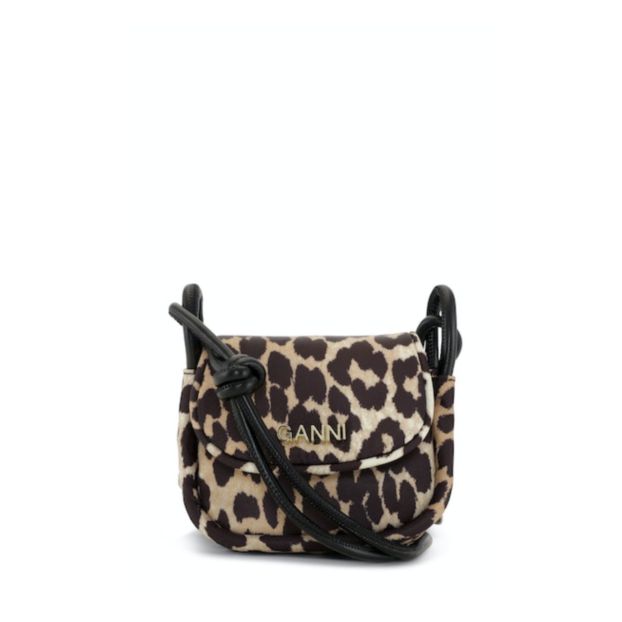 Ganni Mini Knot Flap Bag Printed Recycled Materials Leopard