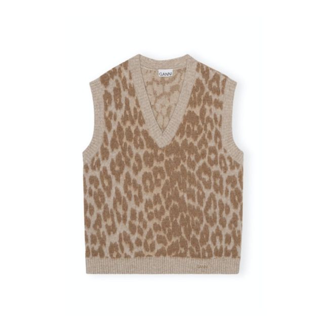 Oversize Leopard Alpaca Sleeveless Sweater | Camel