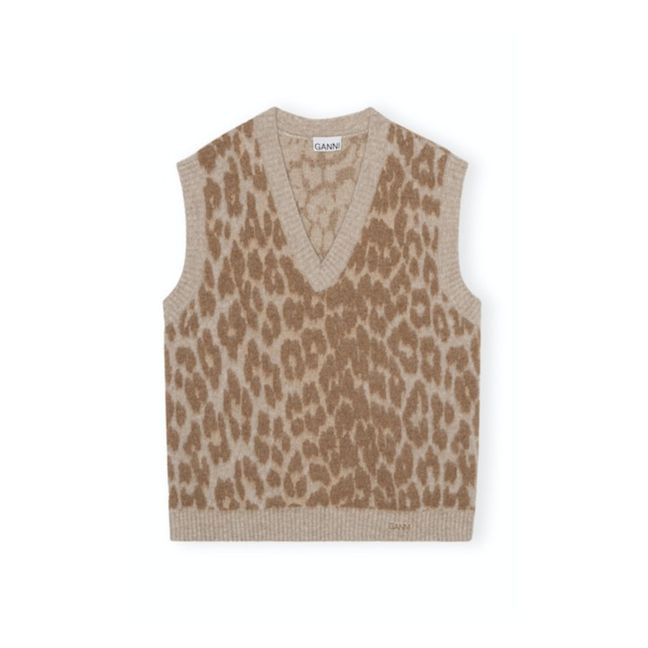 Pull Sans Manches Oversize Léopard Alpaga | Camel