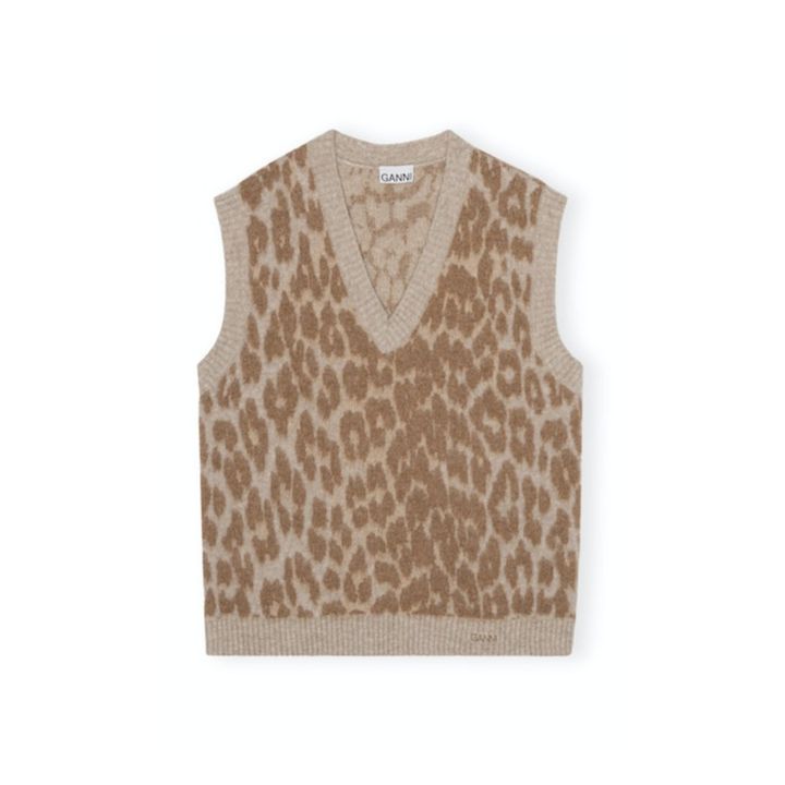 Maglione oversize senza maniche in alpaca leopardata | Camel- Immagine del prodotto n°0