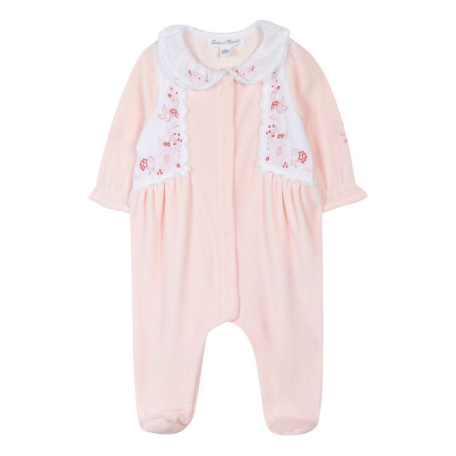Embroidered Velour Footed Pyjamas | Rosa Palo