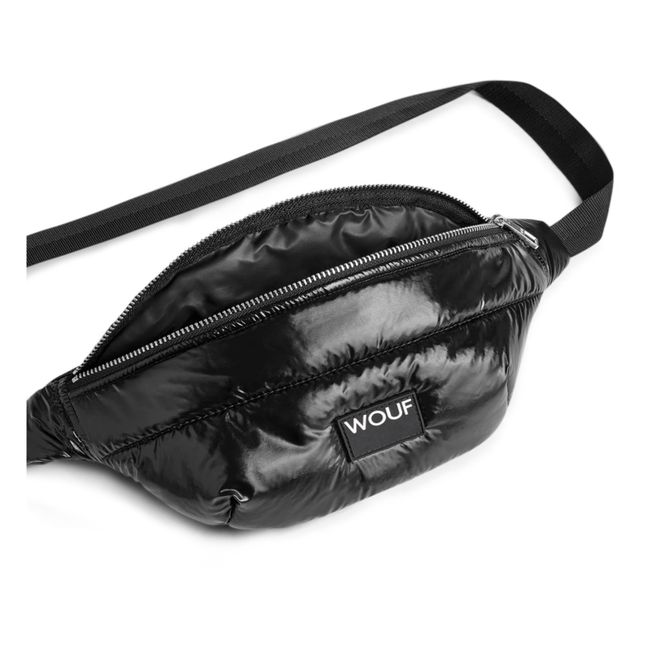 Gesteppte Bauchtasche Glossy | Schwarz