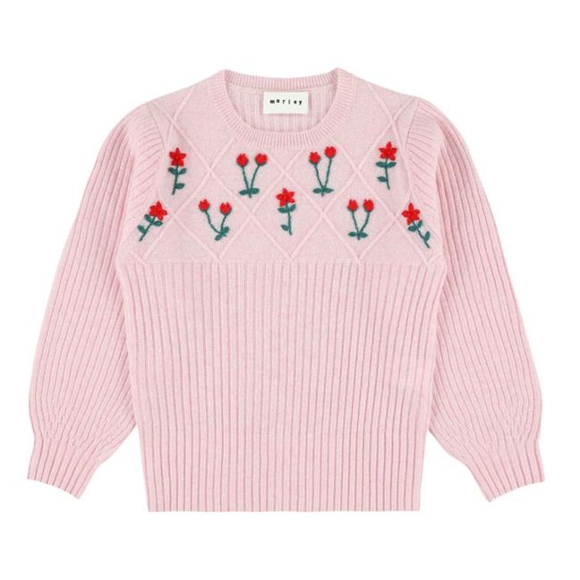 Tikka Flower Embroidered Wool Sweater | Pale pink