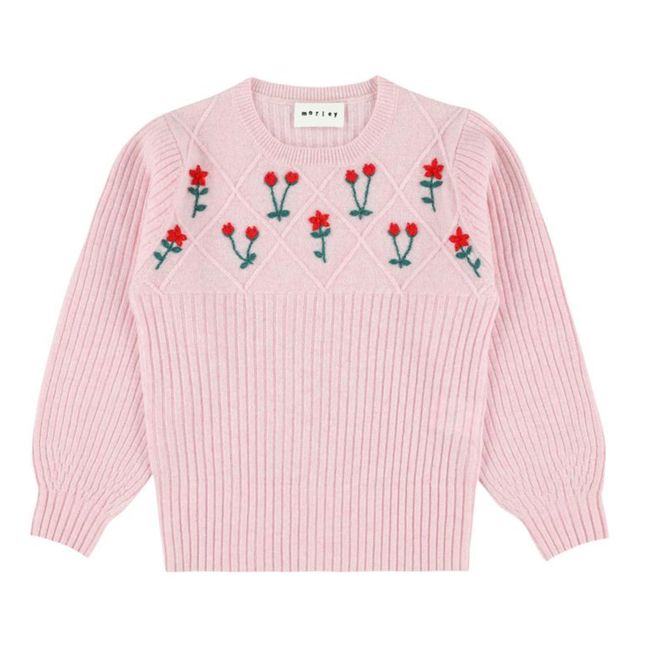 Pull Laine Broderie Fleur Tikka | Rose pâle