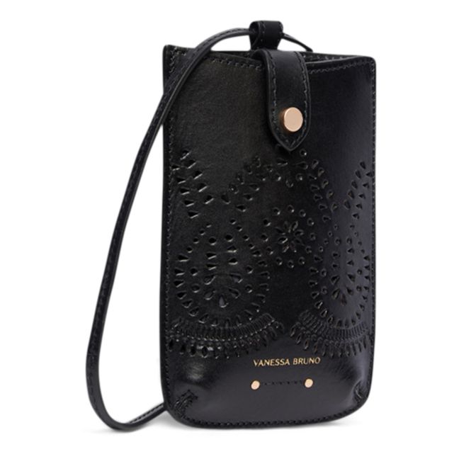 Holly Perforated Vegetable-Tanned Leather Phone Pouch | Schwarz