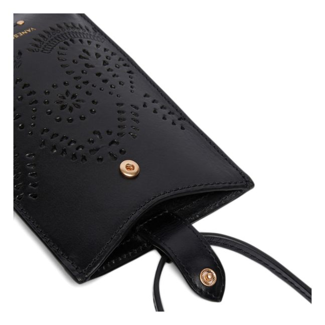 Holly Perforated Vegetable-Tanned Leather Phone Pouch | Nero