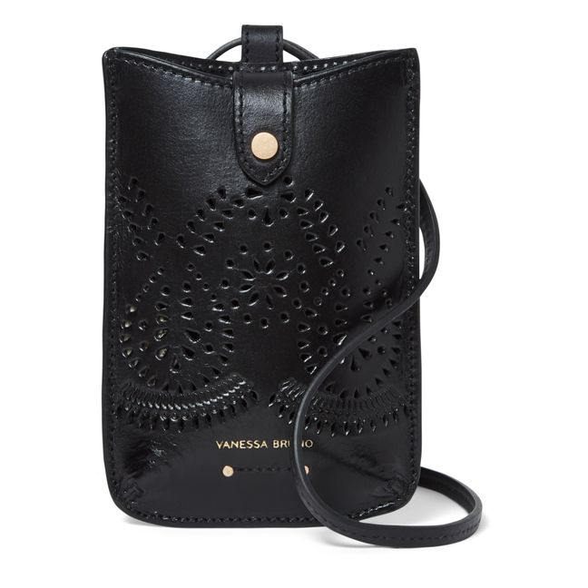 Holly Perforated Vegetable-Tanned Leather Phone Pouch | Nero