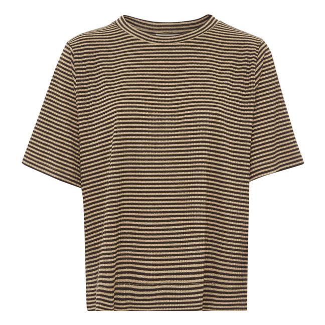 Geripptes T-Shirt Iora Metallic-Streifen | Goldbraun