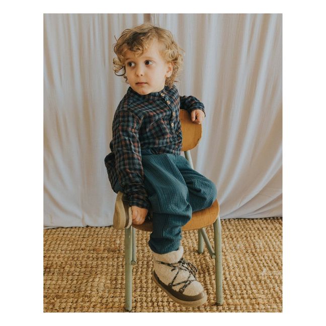 Kurta Gaze de Coton à Carreaux | Gris Antracita
