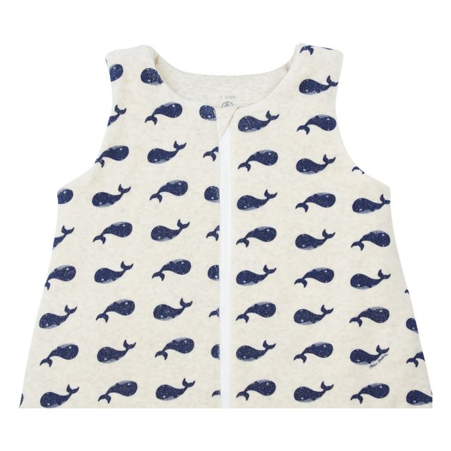 Whale Print Velvet Sleeping Bag | Ecru