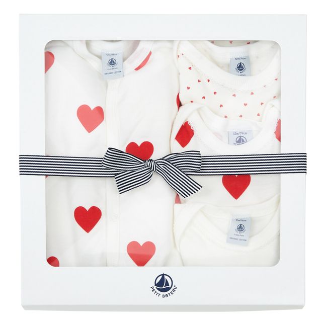 Set of 3 Heart Print Organic Cotton Babygrows + Pyjamas | Blanco