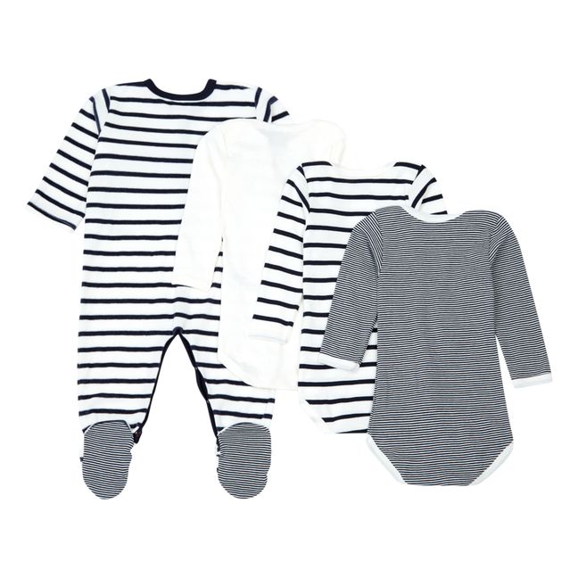 Set of 3 Striped Babygrows + Pyjamas | Azul Marino