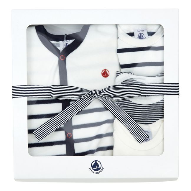 Set of 3 Striped Babygrows + Pyjamas | Azul Marino