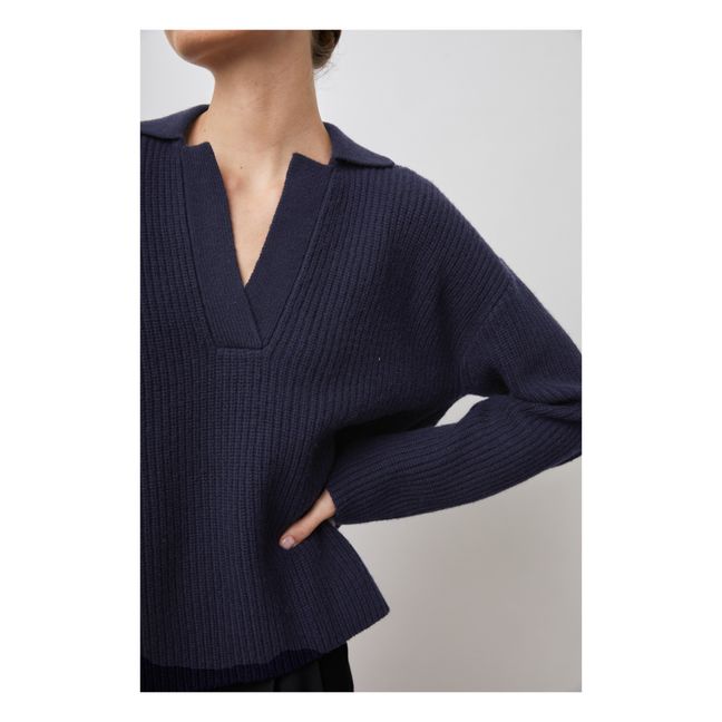 Pull Col Polo Harris Mérinos | Blu marino