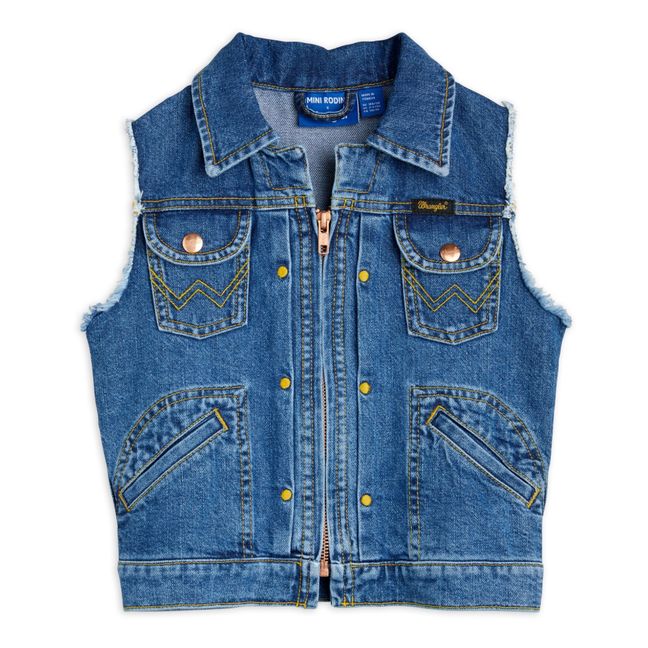 Veste Sans Manches Jean Coton Bio Colombe Mini Rodini x Wrangler | Blue