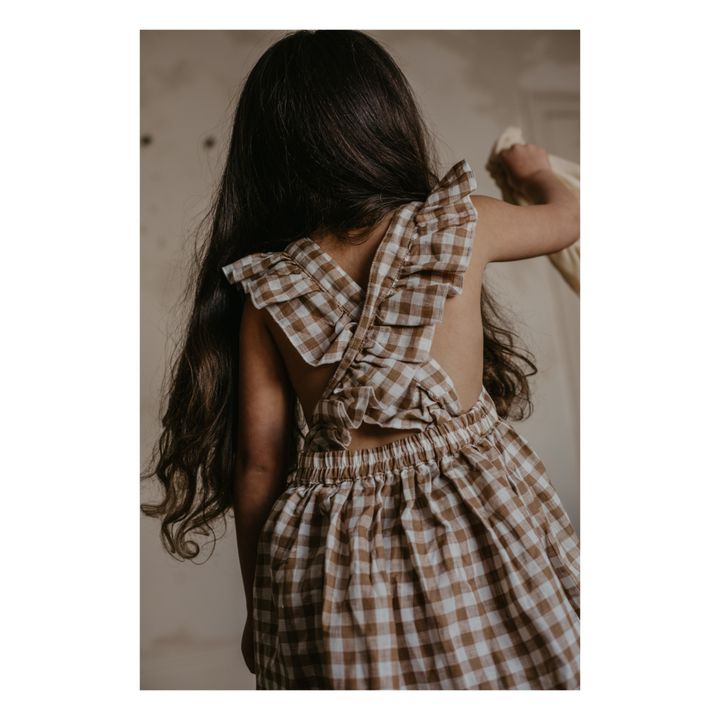 Organic Linen Gingham Apron Dress | Bronze