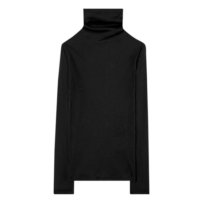 Massachusetts Supima Cotton Long Sleeve Roll Neck T-Shirt | Black