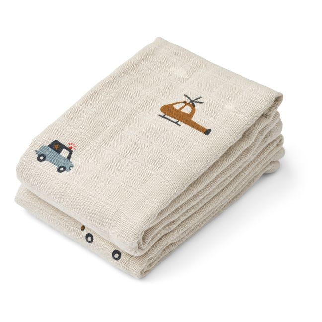 Lewis organic cotton nappies - Set of 2 | Emergency vehicle/Sandy