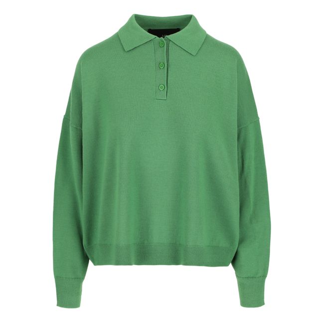 Polo-Pullover mit Knöpfen aus Merinowolle | Grün