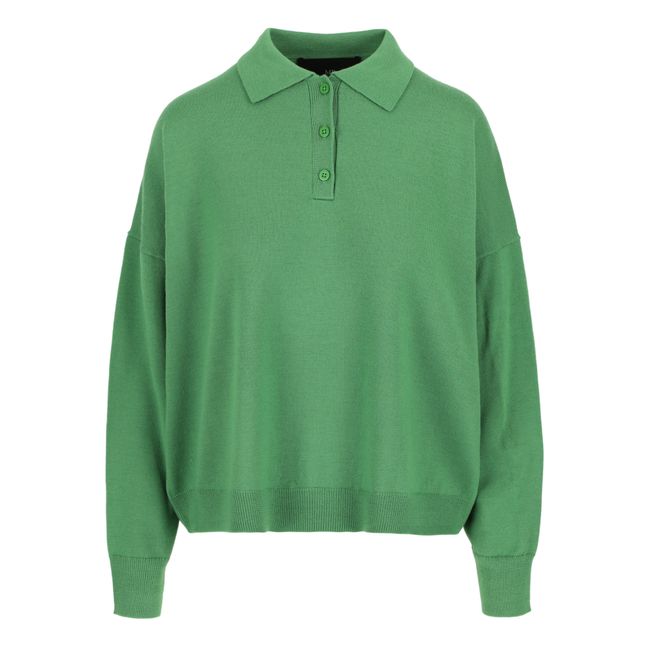 Pull Polo Boutonné Laine Mérinos | Vert