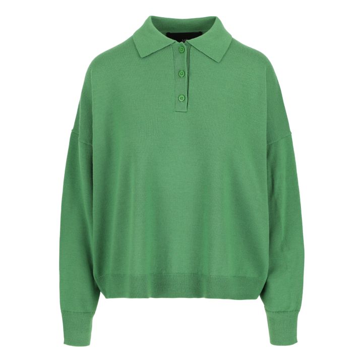 Polo con botones de lana merina | Verde- Imagen del producto n°0