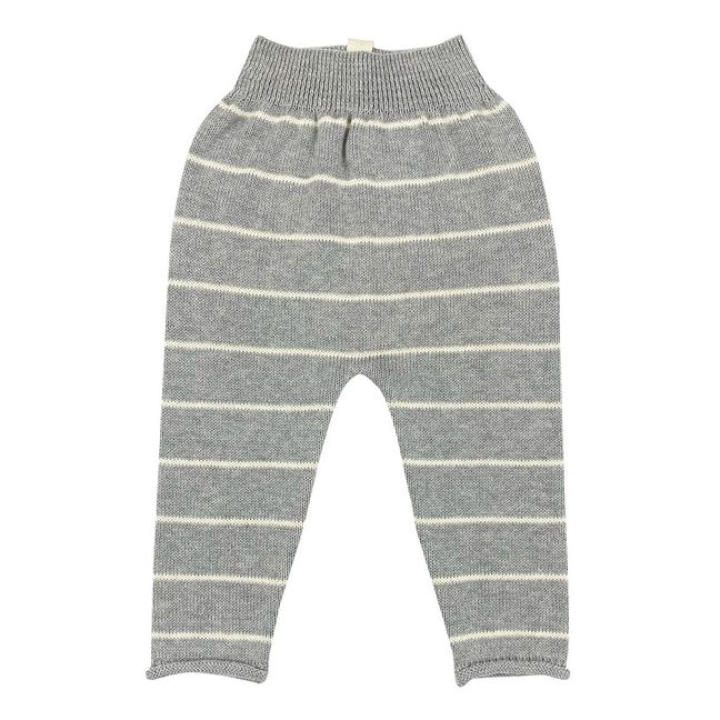 Pantaloni in maglia di cotone biologico a righe lattee | Ecru
