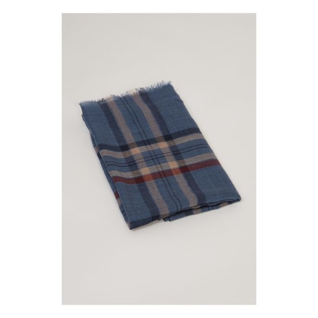 Bufanda de lana en tartán apagado | Azul