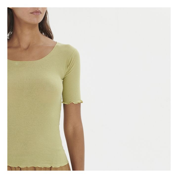 Baserange - Pama Ribbed Organic Cotton 3/4 sleeved T-shirt - Pale