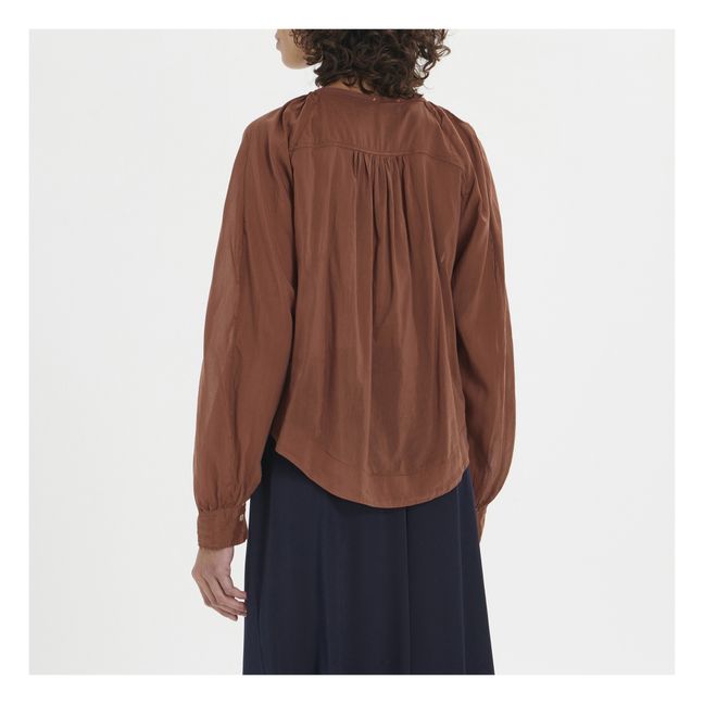 Bohémienne-Bluse aus Baumwolle und Seidenvoile | Schokoladenbraun