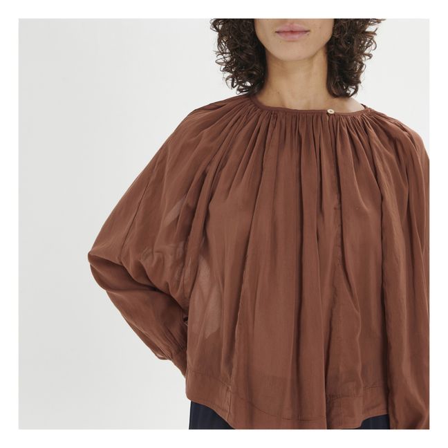 Blouse Bohémienne Coton et Voile de Soie | Chocolat