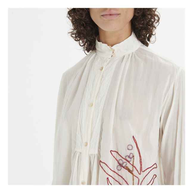 Bohemian cotton and silk voile embroidered blouse | White
