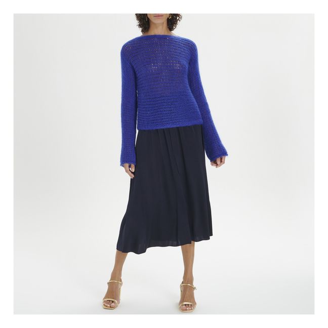 Kurzer Pullover mit Bootsausschnitt aus Mohair | Blau