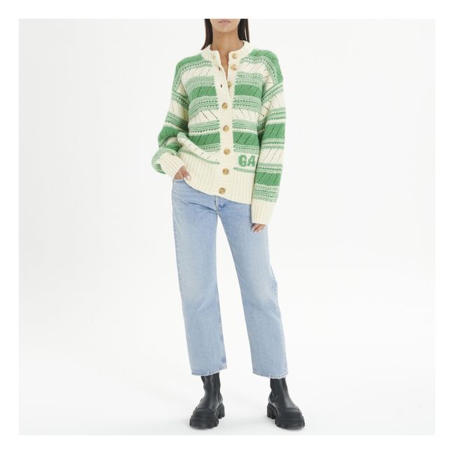 Striped Organic Wool Cardigan | Green