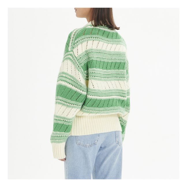 Strickjacke mit Streifen aus Bio-Wolle | Grün
