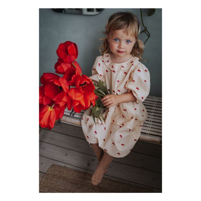 Kleid Volant Blumen | Cremefarben
