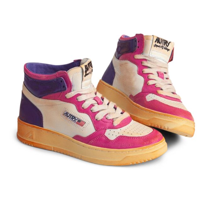 Super Vintage Mid Two-tone Leather Sneakers | Fuchsia
