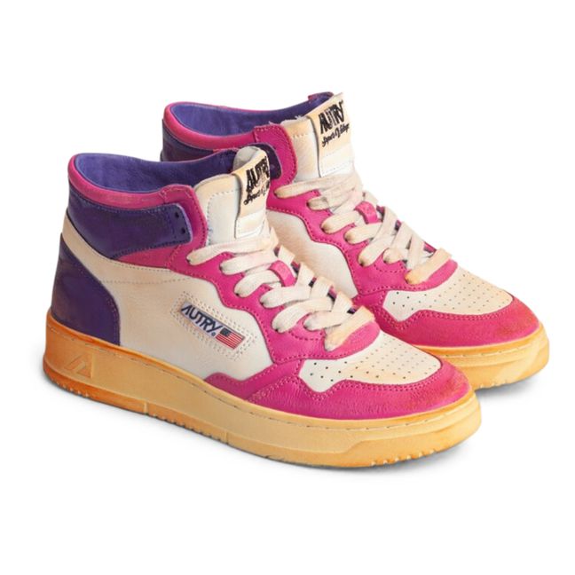 Super Vintage Mid Two-tone Leather Sneakers | Fuchsia