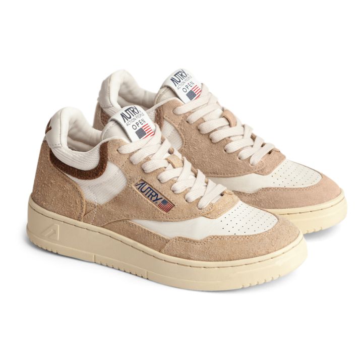 Sneakers Open Mid in pelle di capra e pelle di spugna | Ecru- Immagine del prodotto n°1