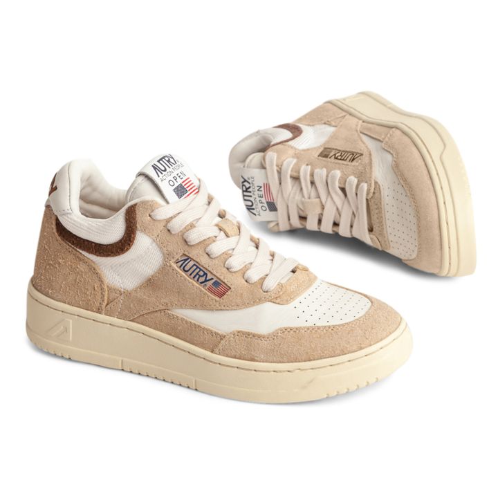 Sneakers Open Mid in pelle di capra e pelle di spugna | Ecru- Immagine del prodotto n°4