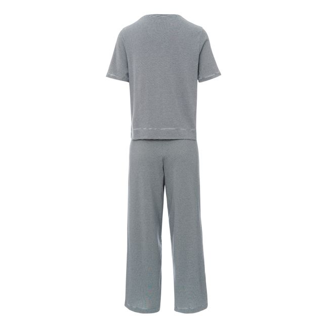 T-Shirt + Pantalon Pyjama Rayé Coton Bio - Collection Femme  | Bleu marine