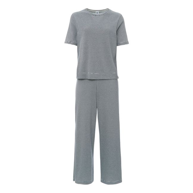 T-Shirt + Pantalon Pyjama Rayé Coton Bio - Collection Femme  | Bleu marine