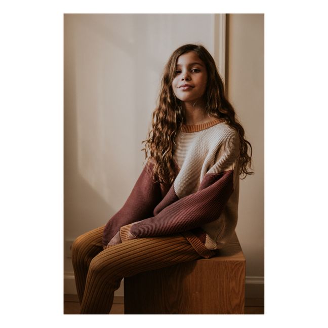 Chunky Organic Cotton Colour Block Jumper | Burgundy