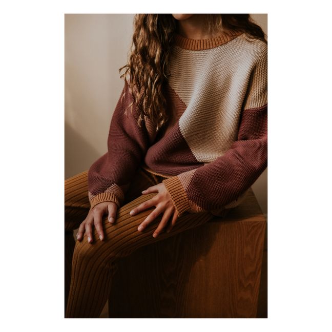 Chunky Organic Cotton Colour Block Jumper | Burgundy