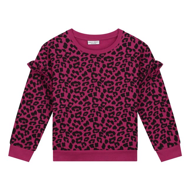 Leoparden-Sweatshirt mit Rüschen | Fuchsie