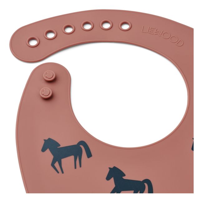 Bavoirs Tilda en silicone - Set de 2 | Horses/Dark rosetta