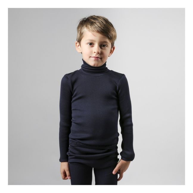 Pull Col Roulé Bui Soie et Coton | Bleu marine