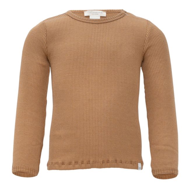 Bogense Cotton and Silk Ribbed T-Shirt | Brown