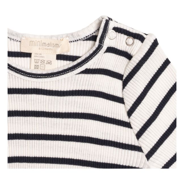 T-Shirt Côtelé Coton et Soie Rayé Bogense | Bleu