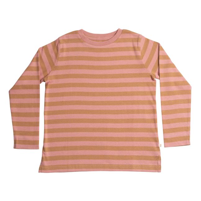 Camiseta a rayas de algodón ecológico Lyngby | Rosa